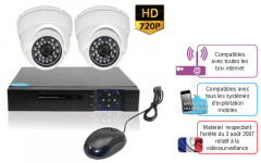 G817030 - KIT 2 CAMERAS DOMES BLANCS HD DVR 500 GO